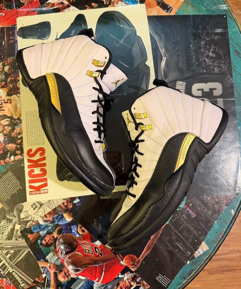 Jordan 12 Retro Royalty White Black Gold Sneakers Men’s 9.5 Flaw